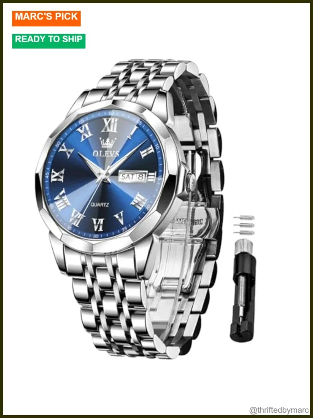 Mens Dress Watch Waterproof Date Day Analog Quartz Wrist Watch Roman Numerals